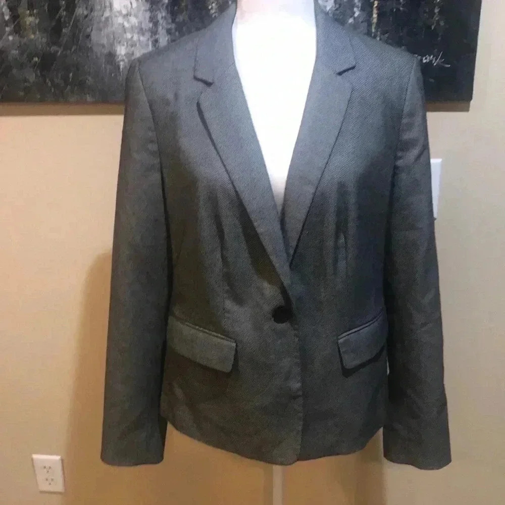 Liz Claiborne Gray & Black Single Button Blazer with Functional Pockets-Size L